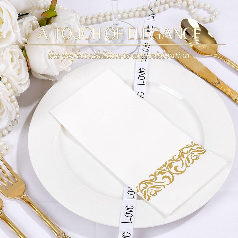 Joyido 50PCS Gold Napkins Disposable - White and Gold Paper Napkins - Cloth-Like Feel Dinner Paper - Elegant Heavy Duty Hand Towels for Bathroom Party Bridal Decorative Reception - Image 4